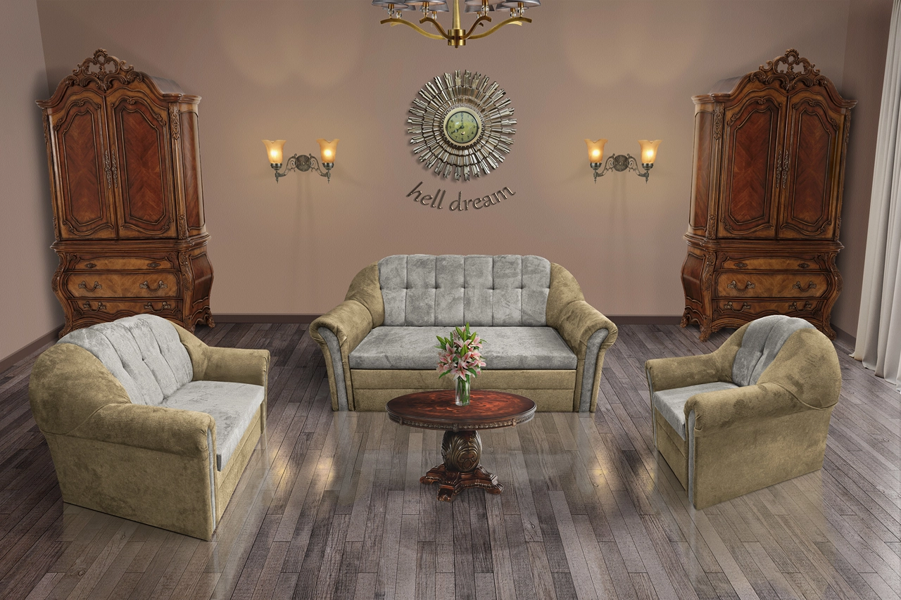 Alíz 3-2-1 ülőgarnitúra sötét sivatagsárga és ónszürke