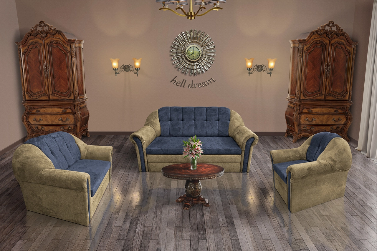 Alíz 3-2-1 ülőgarnitúra sötét sivatagsárga és sötét palakék