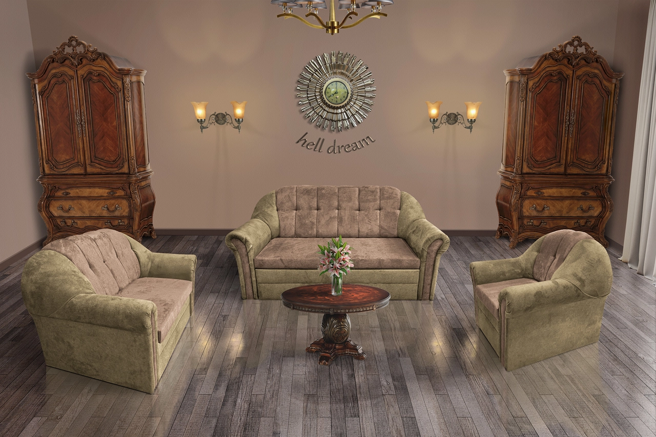 Alíz 3-2-1 ülőgarnitúra sötét sivatagsárga és világos datolyabarna