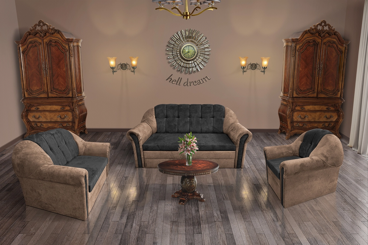 Alíz 3-2-1 ülőgarnitúra világos datolyabarna és bivalyfekete