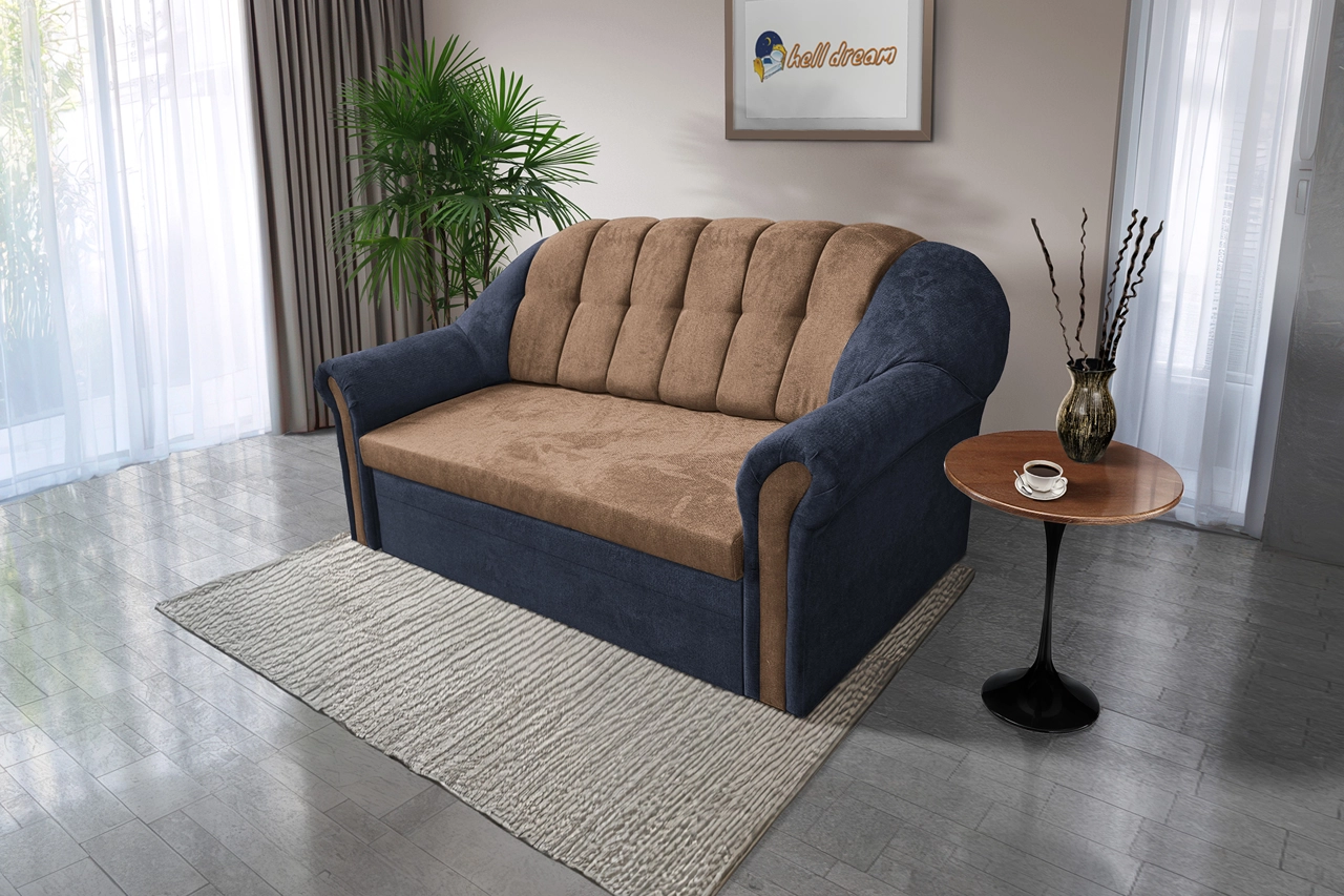 Alíz 3-as kanapé ágyazható sötét palakék és világos datolyabarna