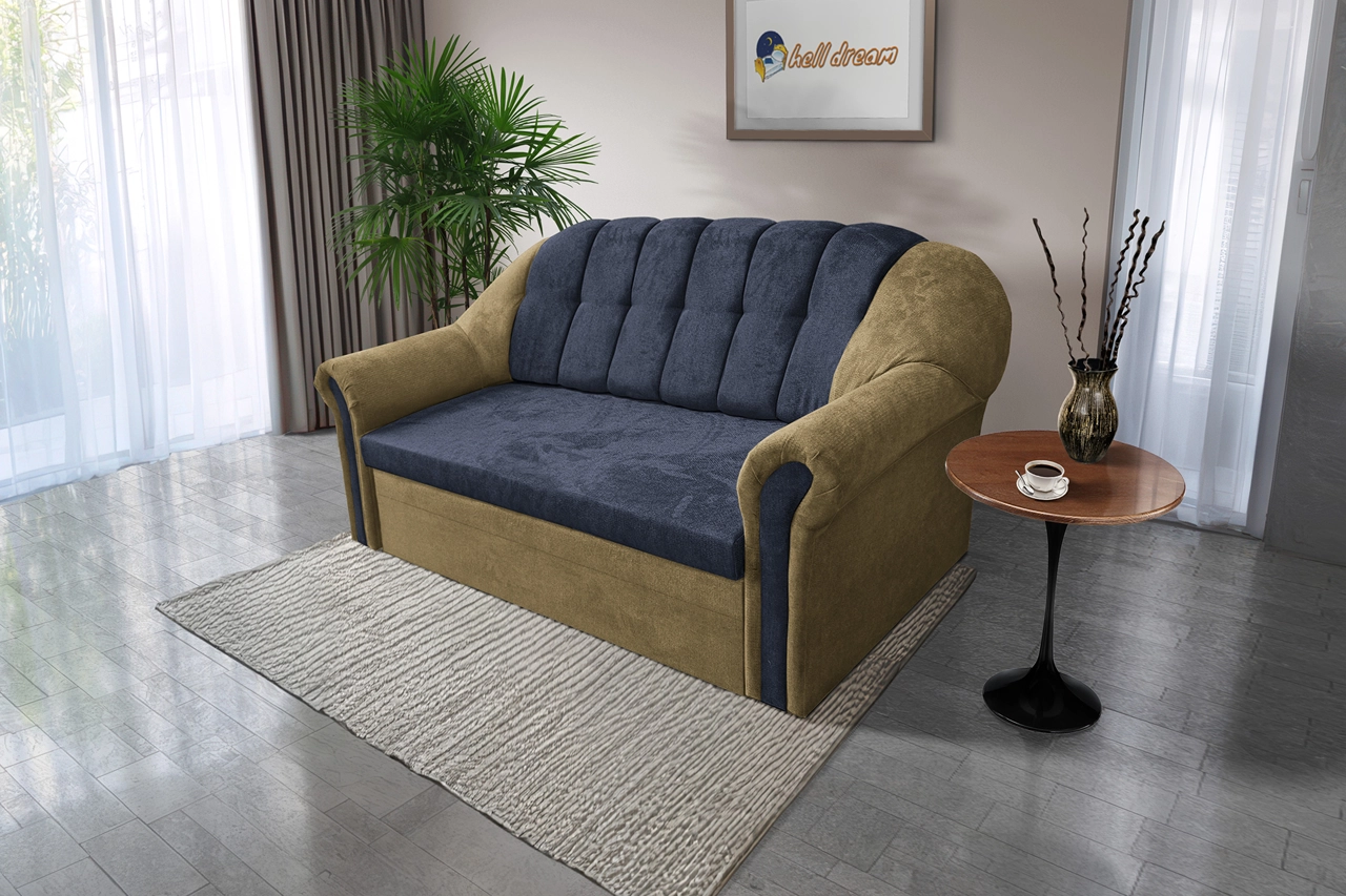 Alíz 3-as kanapé ágyazható sötét sivatagsárga és sötét palakék