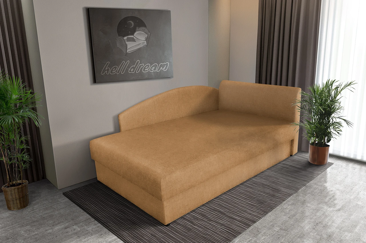 Barbi saroktámlás ágyneműtartós heverő okker