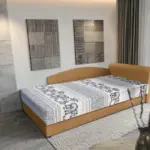 Elefántos saroktámlás heverő ágyneműtartóval okker