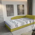 Elefántos saroktámlás heverő ágyneműtartóval őszi levélzöld