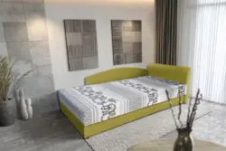 Elefántos saroktámlás heverő ágyneműtartóval őszi levélzöld