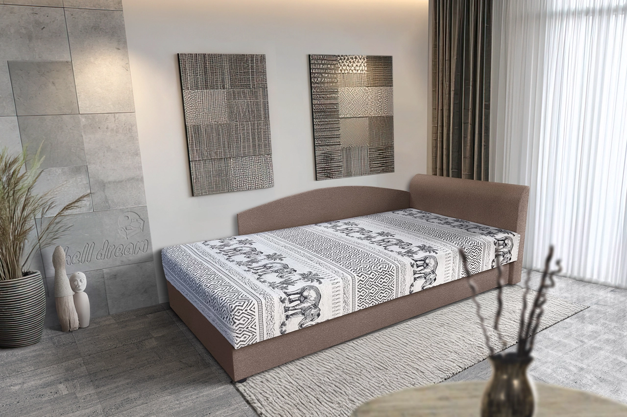 Elefántos saroktámlás heverő ágyneműtartóval pasztell taupe