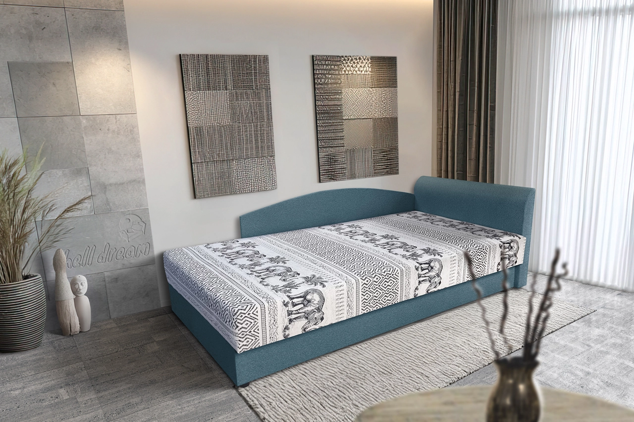 Elefántos saroktámlás heverő ágyneműtartóval szürkés kadét