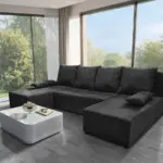 Lilla U alakú sarokkanapé sötét szürke zsákszövet