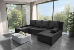 Lilla U alakú sarokkanapé sötét szürke zsákszövet