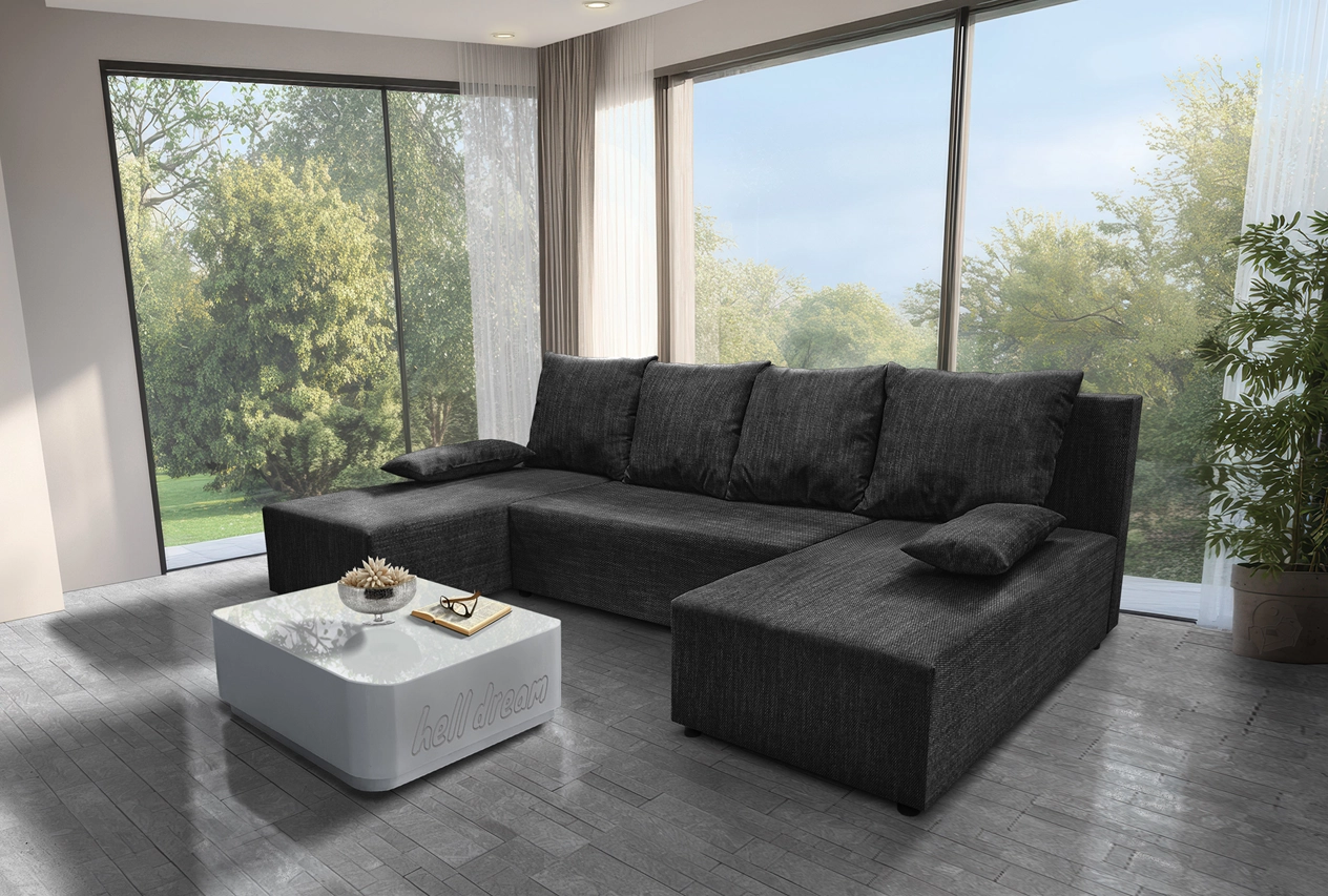 Lilla U alakú sarokkanapé sötét szürke zsákszövet