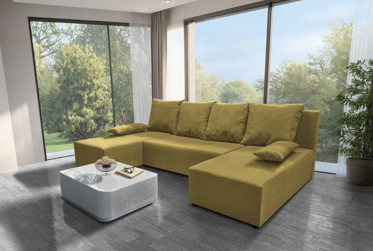 Lilla U alakú sarokkanapé száraz olíva