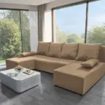 Lilla U alakú sarokkanapé világos fahéj