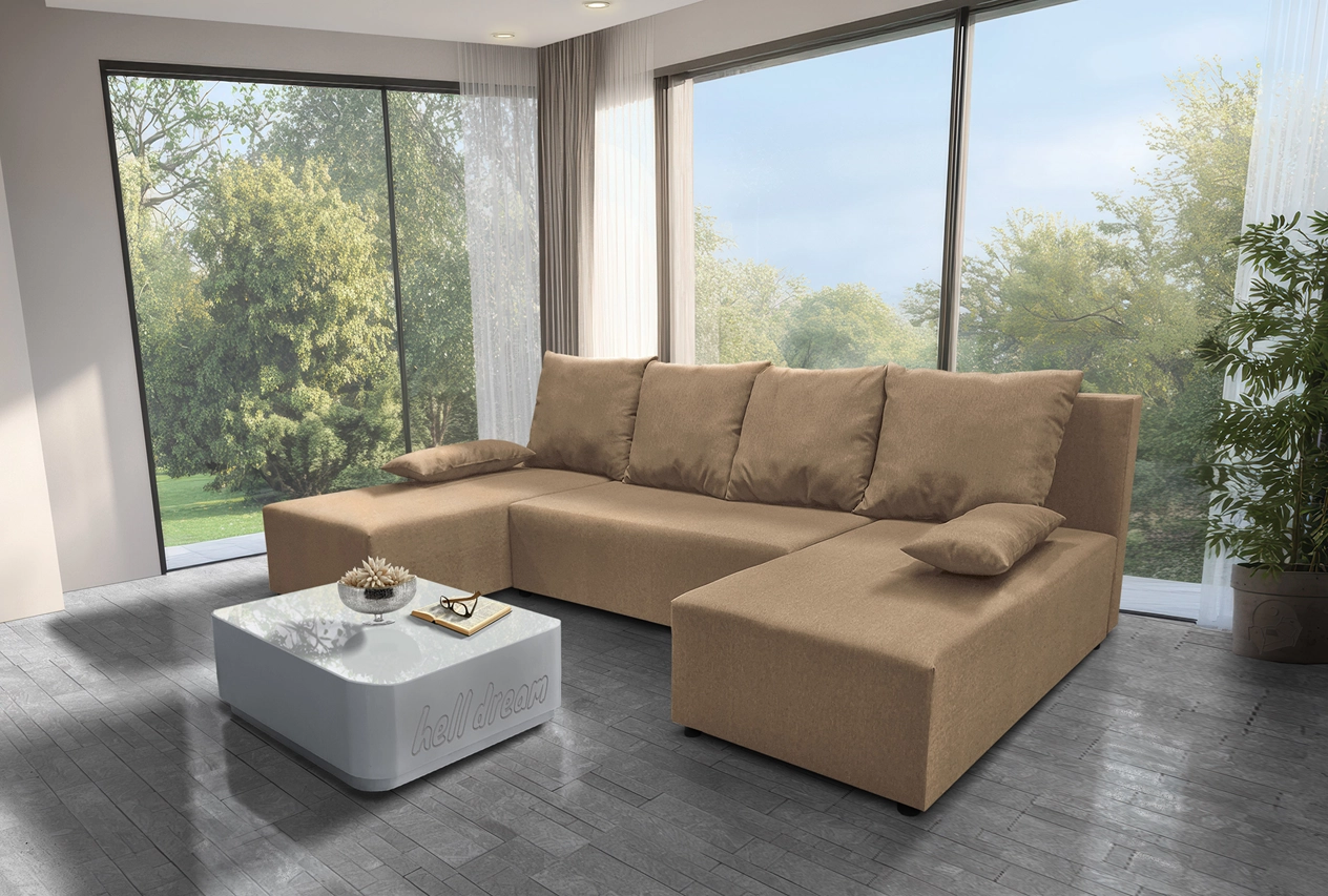 Lilla U alakú sarokkanapé világos fahéj