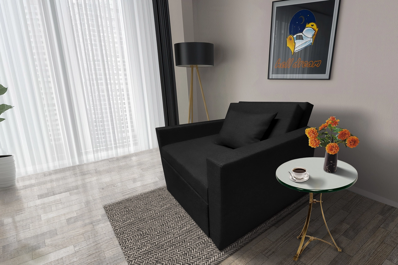 Mama ágyneműtartós fotelágy fekete színben Mama ágyneműtartós fotelágy fekete színben