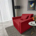 Mama ágyneműtartós fotelágy japán karminvörös színben