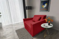 Mama ágyneműtartós fotelágy japán karminvörös színben