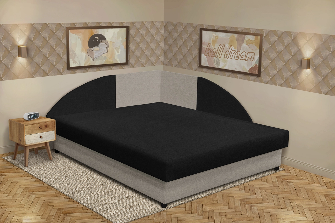 Zsanett saroktámlás franciaágy ezüst serlegszürke és fekete szövet