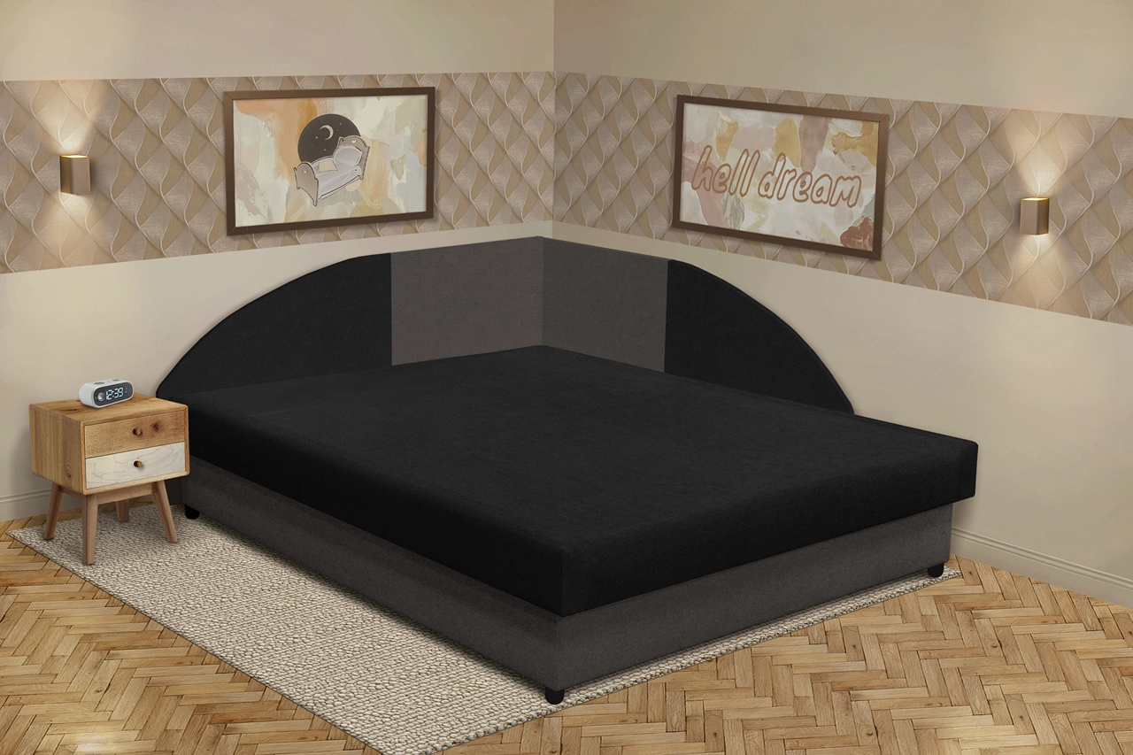 Zsanett saroktámlás franciaágy kvarcszürke és fekete szövet