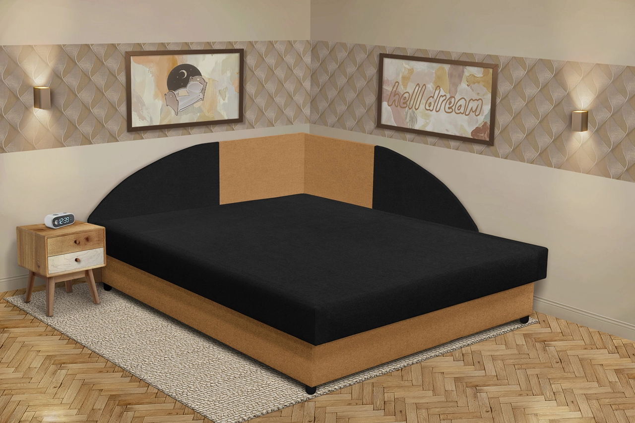 Zsanett saroktámlás franciaágy okker és fekete szövet Zsanett saroktámlás franciaágy okker és fekete szövet