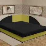 Zsanett saroktámlás franciaágy őszi levélzöld és fekete szövet