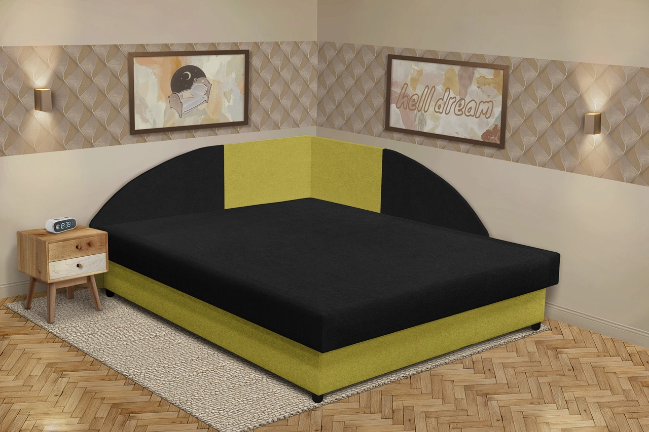 Zsanett saroktámlás franciaágy őszi levélzöld és fekete szövet