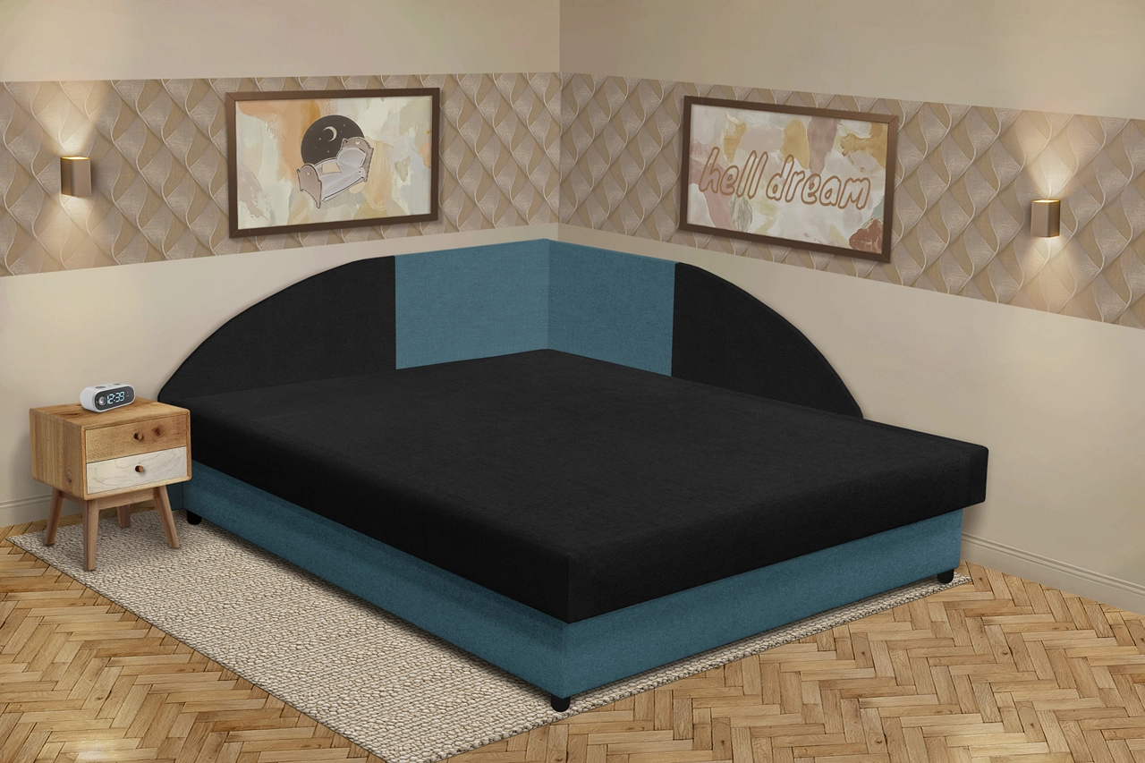 Zsanett saroktámlás franciaágy szürkés kadét és fekete szövet Zsanett saroktámlás franciaágy szürkés kadét és fekete szövet