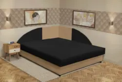 Zsanett saroktámlás franciaágy világos fahéj és fekete szövet