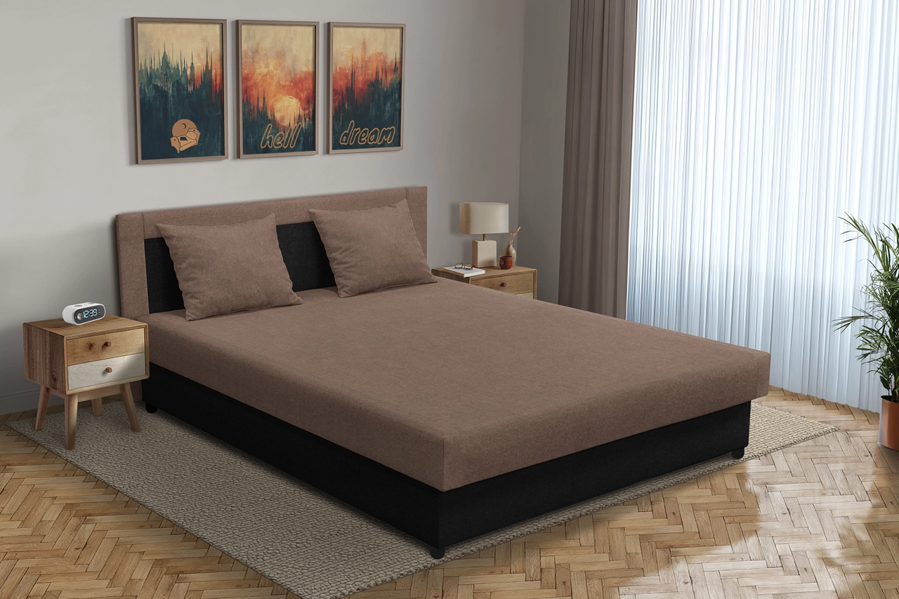 Zsóka franciaágy fekete és pasztell taupe szövet