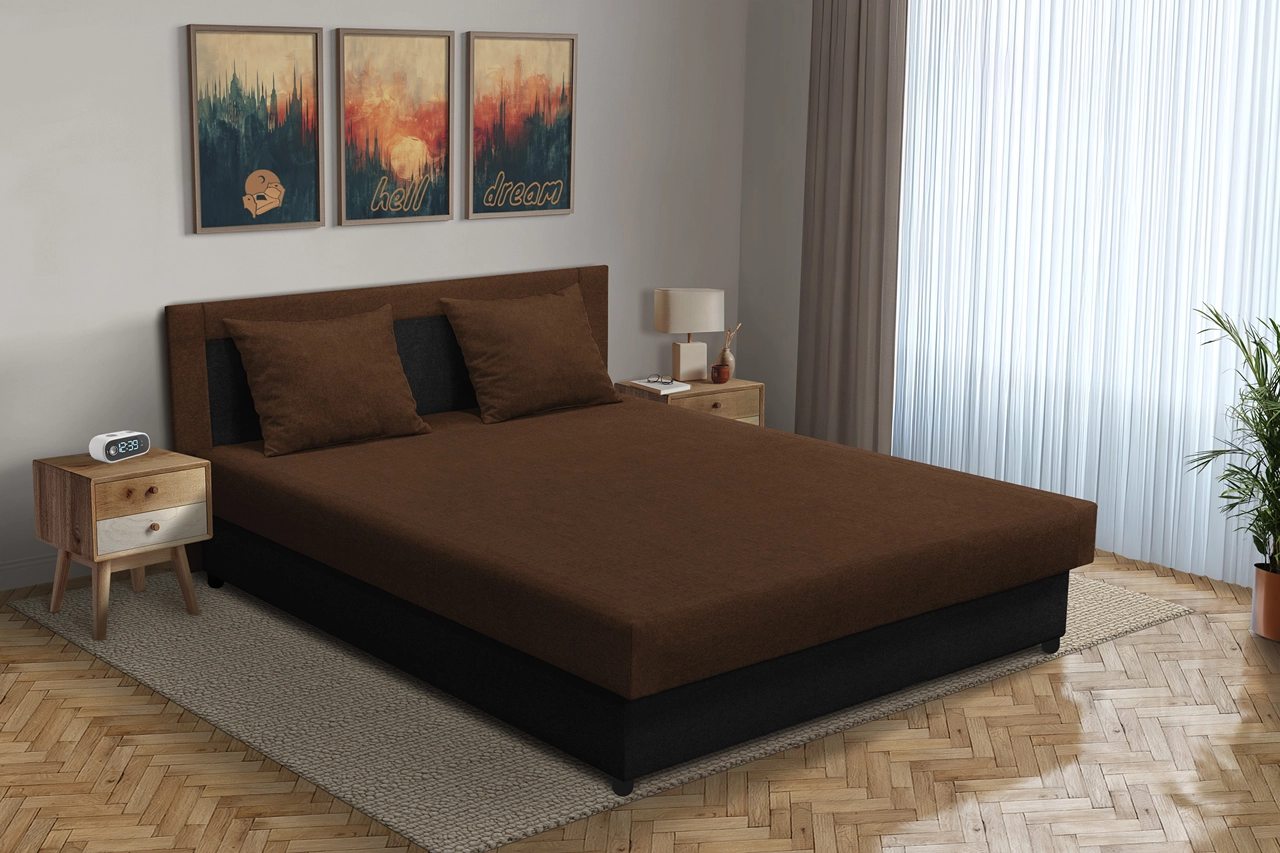 Zsóka franciaágy fekete és sötét mahagóni szövet