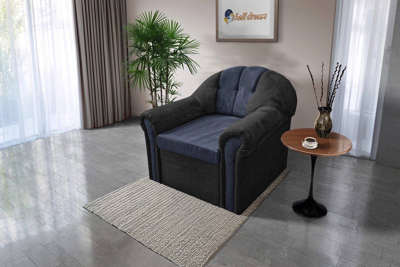 Alíz 1-es fotel bivalyfekete és sötét palakék