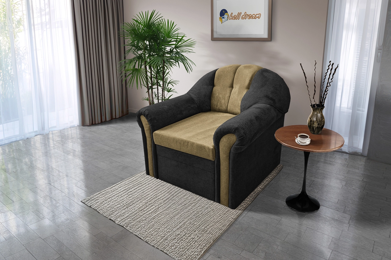 Alíz 1-es fotel bivalyfekete és sötét sivatagsárga