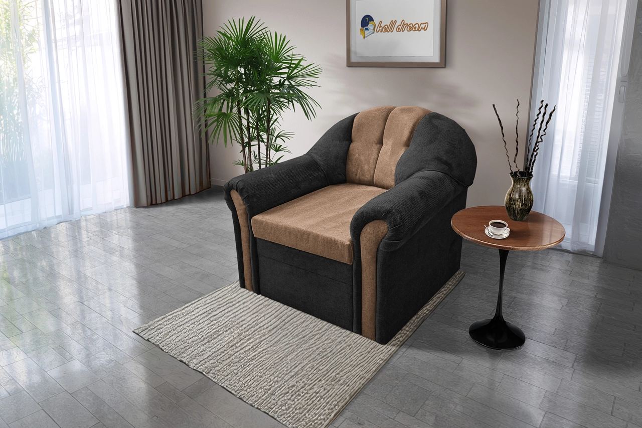 Alíz 1-es fotel bivalyfekete és világos datolyabarna