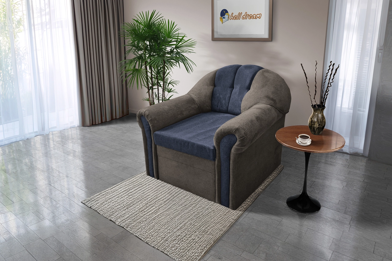 Alíz 1-es fotel vakondszürke és sötét palakék