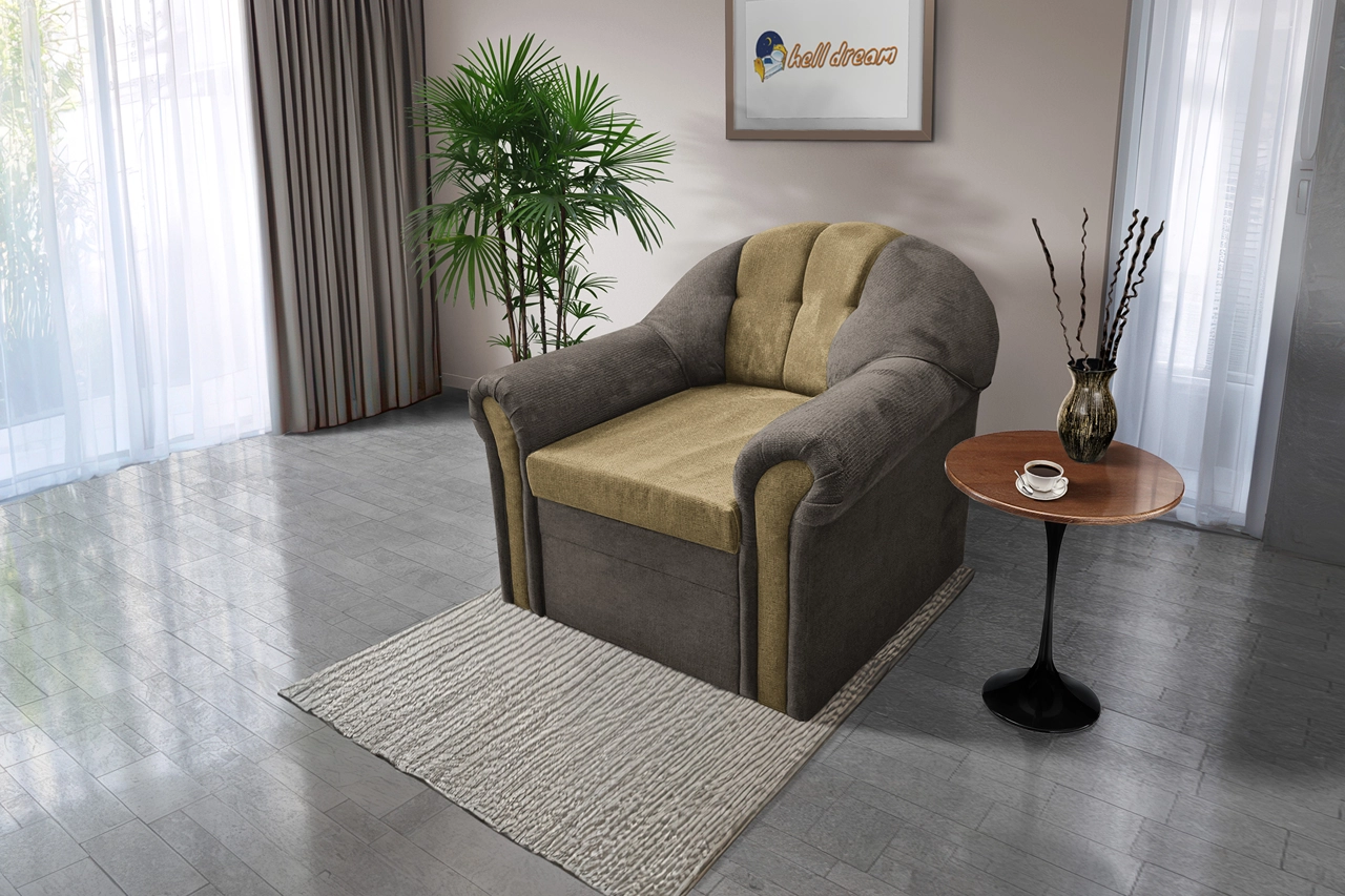 Alíz 1-es fotel vakondszürke és sötét sivatagsárga