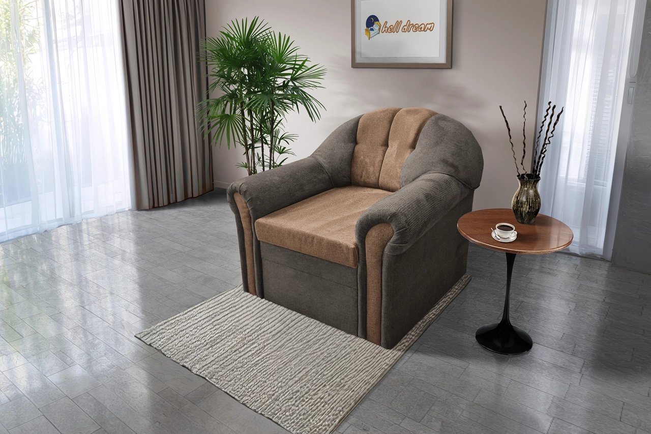 Alíz 1-es fotel vakondszürke és világos datolyabarna