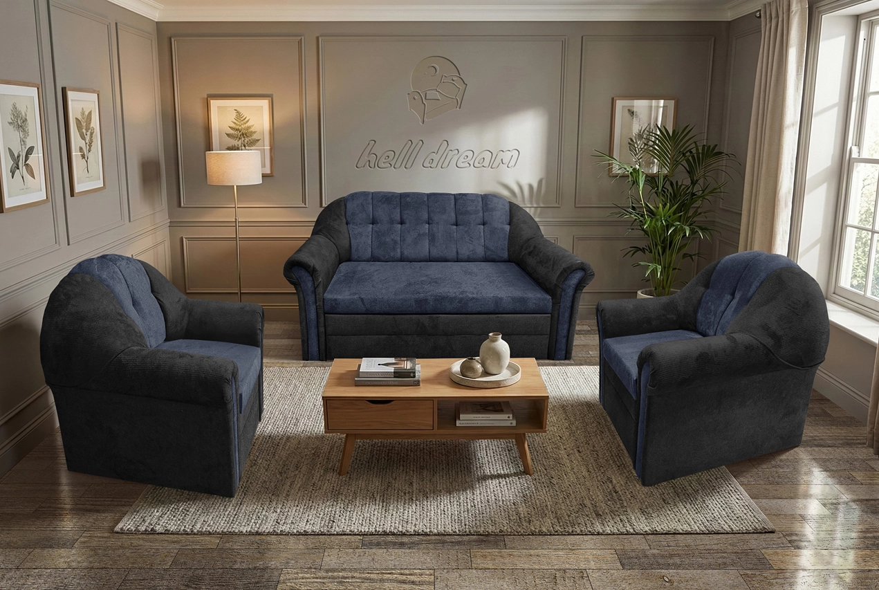 Alíz 3-1-1 ülőgarnitúra bivalyfekete és sötét palakék