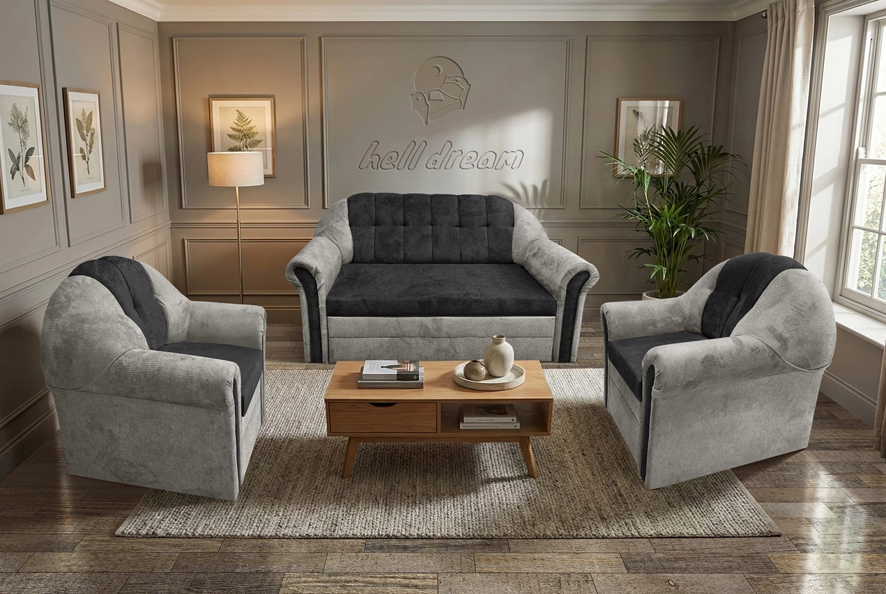 Alíz 3-1-1 ülőgarnitúra ónszürke és bivalyfekete