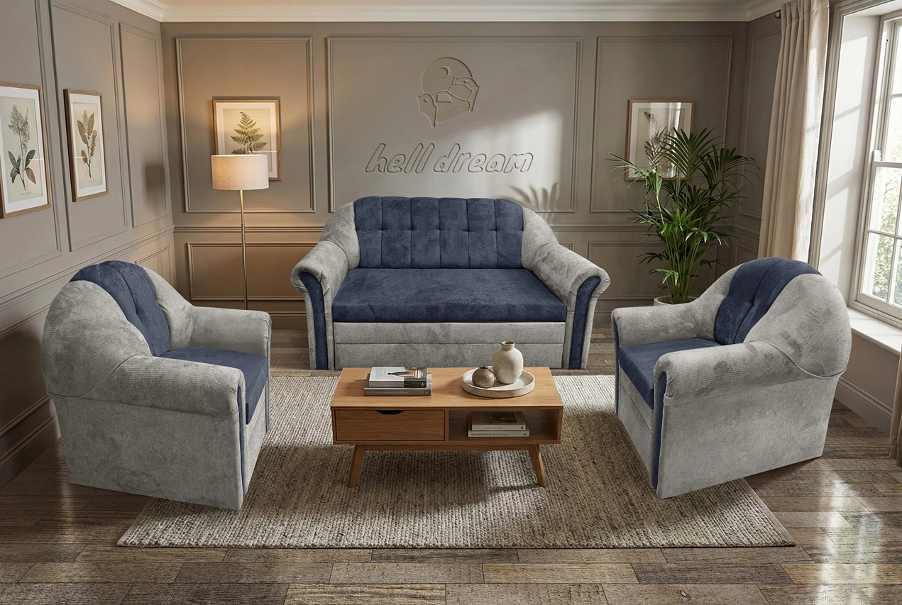 Alíz 3-1-1 ülőgarnitúra ónszürke és sötét palakék