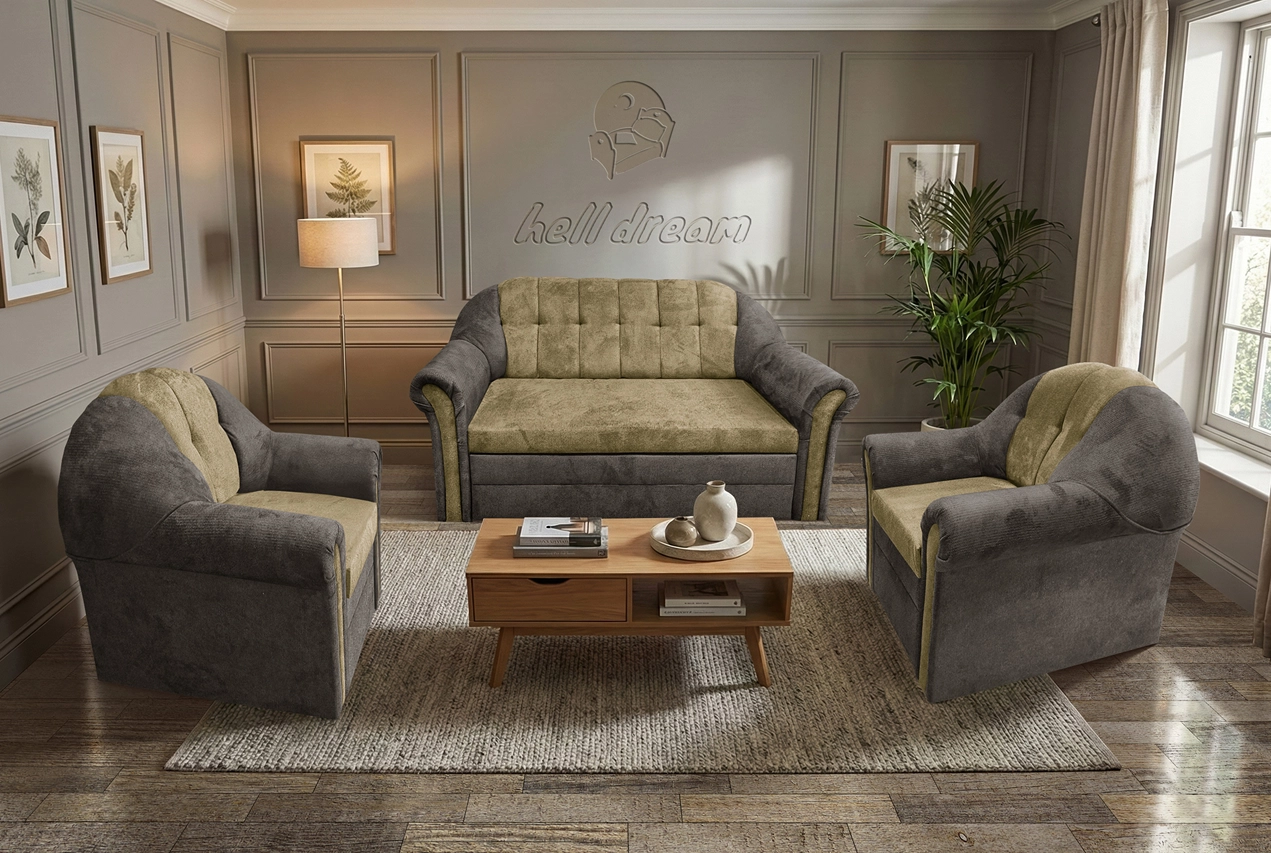 Alíz 3-1-1 ülőgarnitúra vakondszürke és sötét sivatagsárga