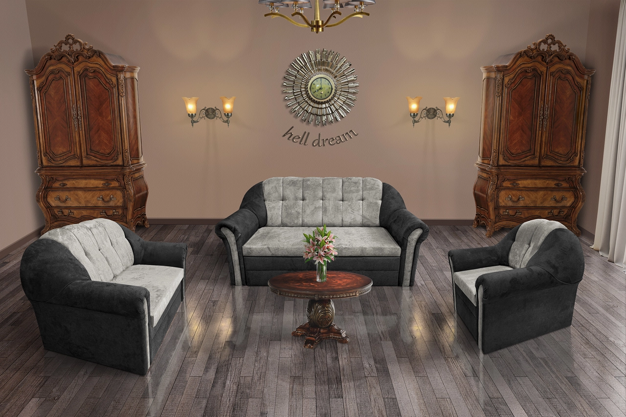 Alíz 3-2-1 ülőgarnitúra bivalyfekete és ónszürke