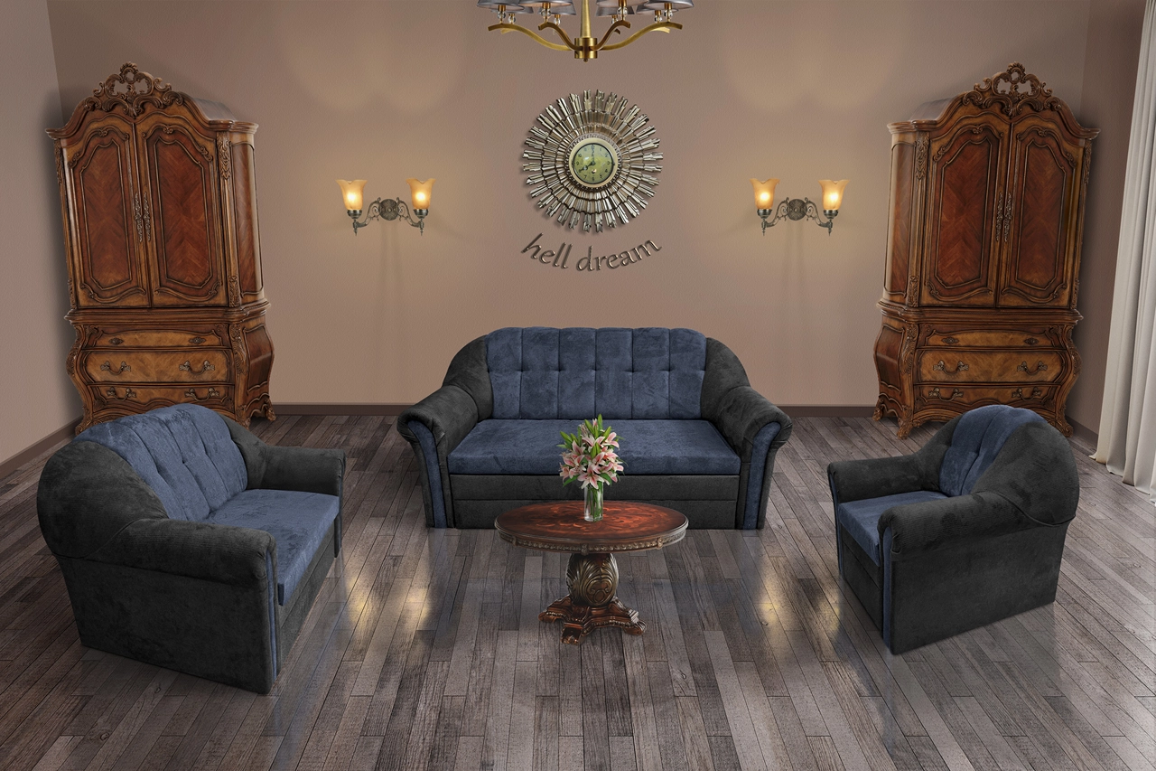 Alíz 3-2-1 ülőgarnitúra bivalyfekete és sötét palakék