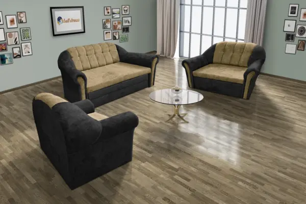 Alíz 3-2-1 ülőgarnitúra bivalyfekete és sötét sivatagsárga színű vízlepergető szenzációs szövet - image 2