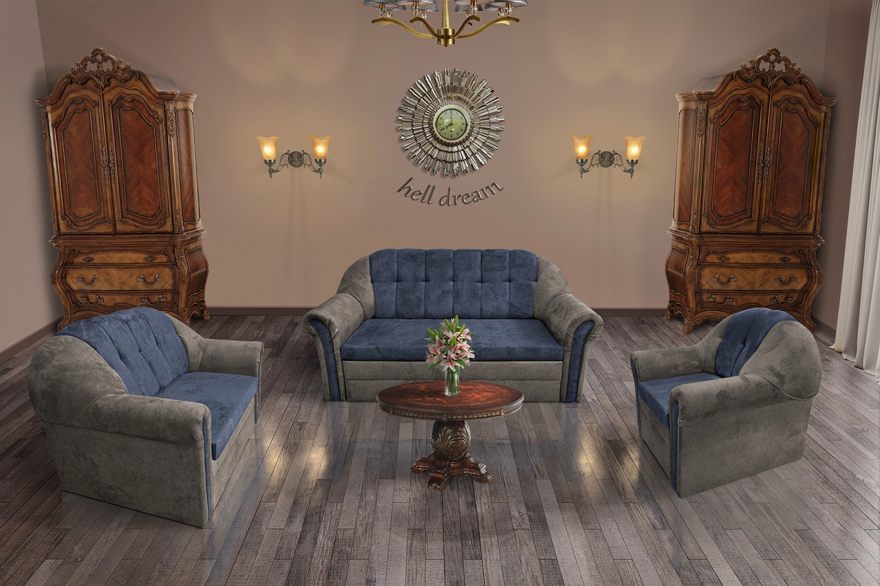 Alíz 3-2-1 ülőgarnitúra vakondszürke és sötét palakék