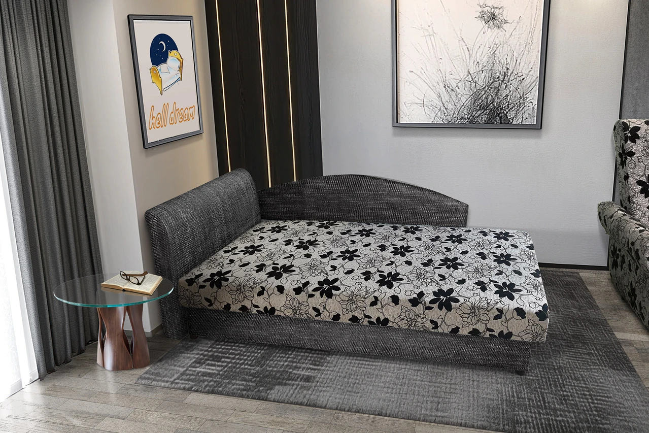 Aroba saroktámlás heverő sötét szürke színű zsákszövet