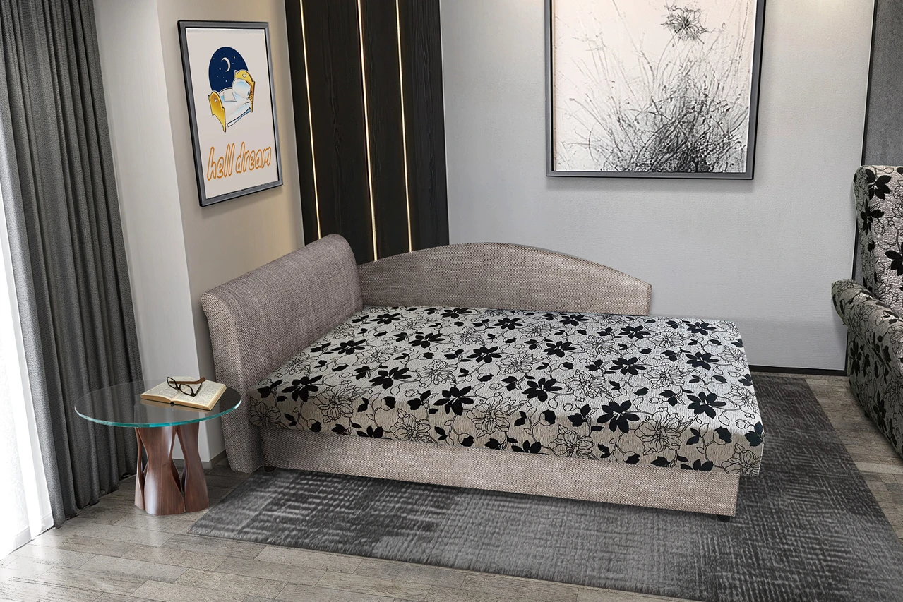 Aroba saroktámlás heverő világos barna színű zsákszövet