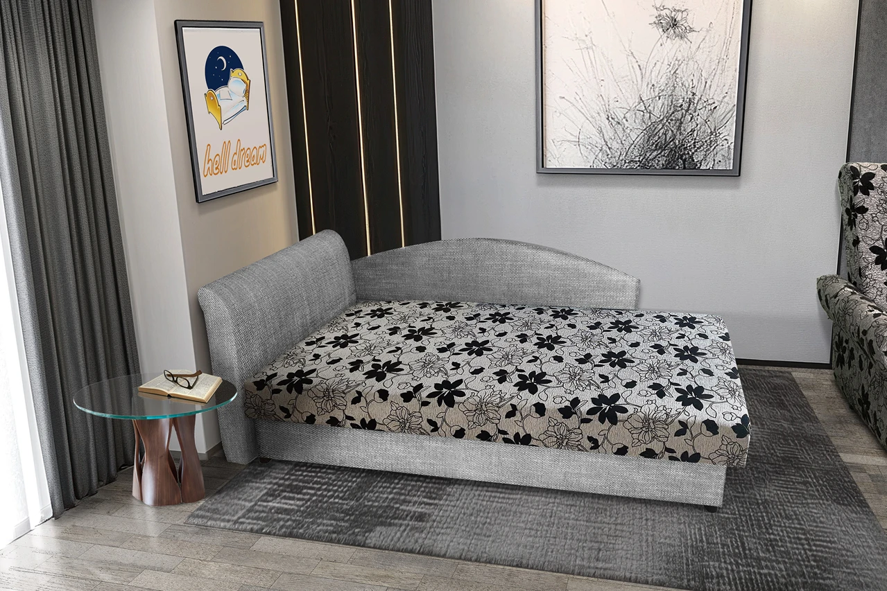 Aroba saroktámlás heverő világos szürke színű zsákszövet