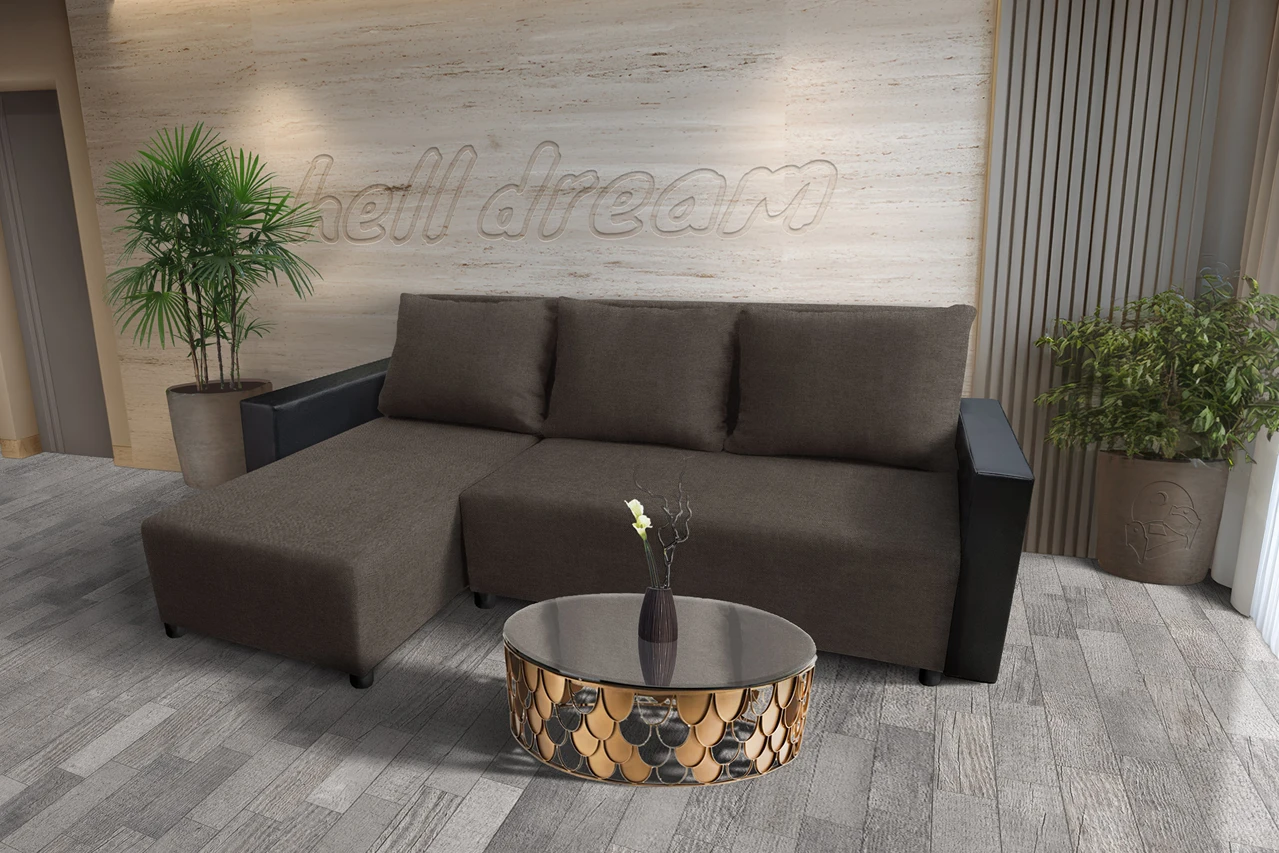 Lehel sarokkanapé remek mély földszürke szövettel