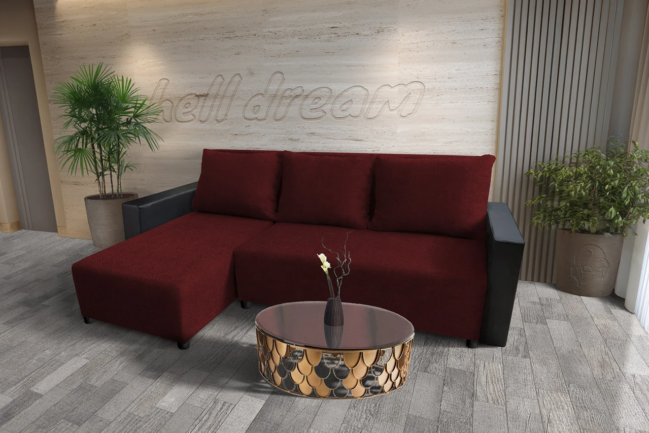 Lehel sarokkanapé remek ódon borvörös szövettel