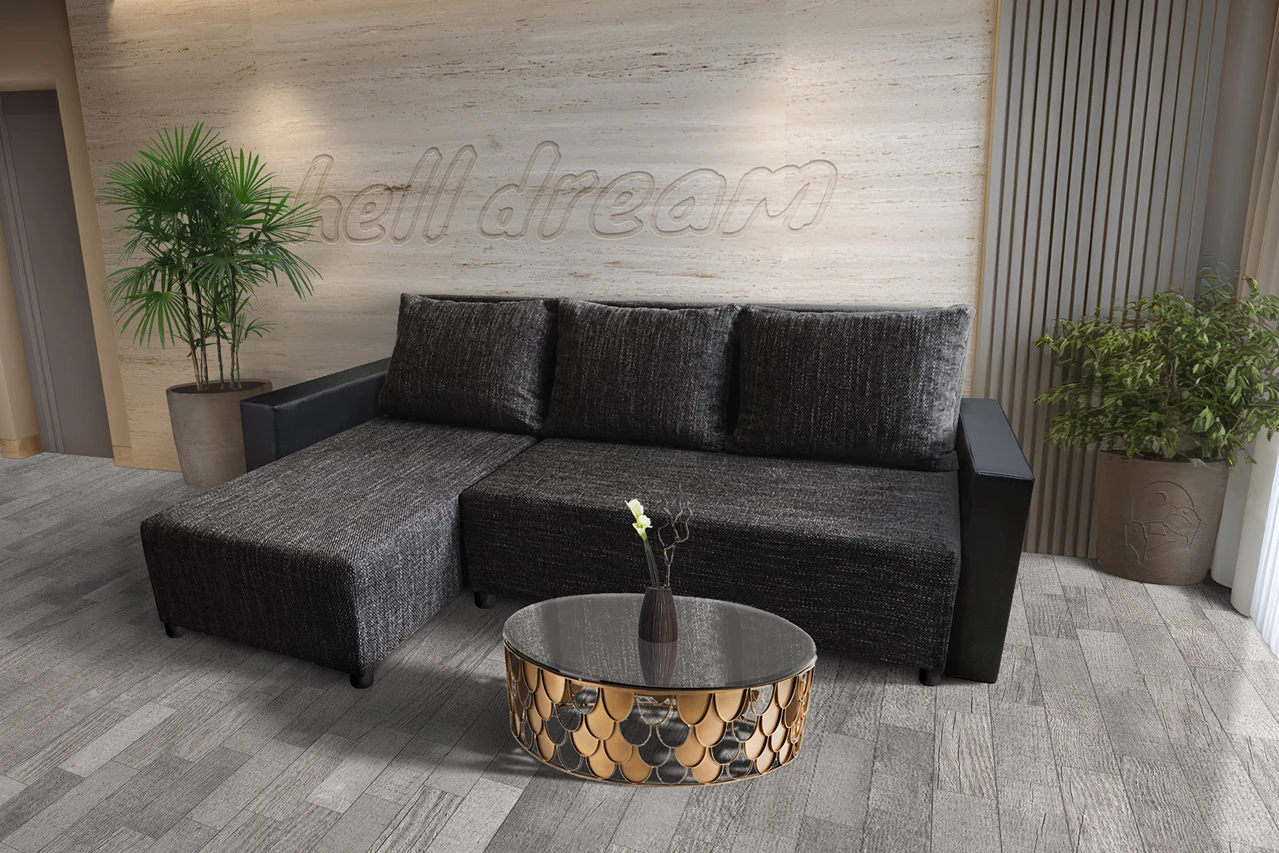 Lehel sarokkanapé remek sötét szürke zsákszövet szövettel